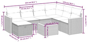 8 részes szürke polyrattan kerti ülőgarnitúra párnákkal