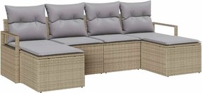 vidaXL Kanapé Szett párnával 6 pcs Beige és Világosszürke polirattan