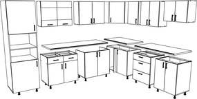 Karo V36 sarok konyhabútor 28 mm-es Thermo munkalappal, Fényes szürke / Fehér, MDF, 280 x 220 cm
