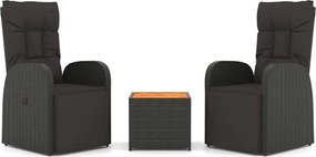 vidaXL 3 részes fekete polirattan/tömör akácfa kerti társalgógarnitúra