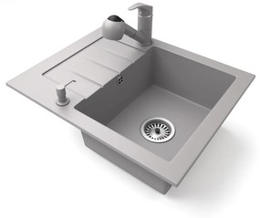 Gránit mosogatótálca NERO Monza + kihúzható zuhanyfejes Shower csaptelep + adagoló (szürke)