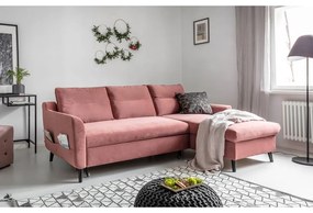 Stylish Stan rózsaszín kinyitható bársony sarokkanapé, jobb oldali - Miuform
