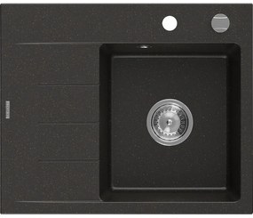 Mexen Ben 1-medencés gránit mosogató jobbos csepptálcával 600 x 500 mm, fekete/arany metál, króm szifon - 6523605000-75