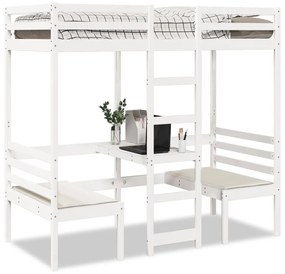 fehér fenyő galériaágy-keret asztallal és székekkel 80 x 200 cm