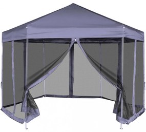 sötétkék hatszögletű felugró pavilon 6 oldalfallal 3,6 x 3,1 m