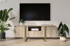 Verica 150 cm-es TV-szekrény nyitott polccal - szivacsos tölgy / arany lábak