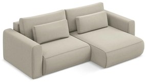 Bézs bársony kinyitható-tárolóhelyes sarokkanapé (jobb oldali-heverő résszel) Kapua – Makamii