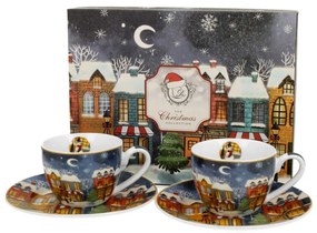 Karácsonyi porcelán kávés csésze aljjal 2 db szett 90 ml díszcsomagolásban Christmas City