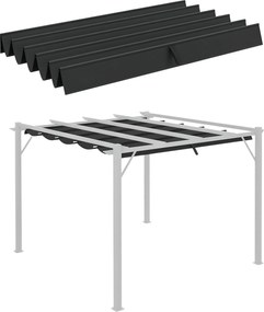 Outsunny 3 x 3 m Pergola Csere Napernyő, Vízhatlan Behúzható Hullámos Tető Esőelvezető Lyukakkal, Télálló Árnyékoló Kerthez és Teraszra, Sötétszürke |