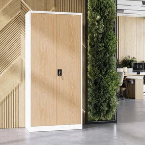 Fém iratszekrény JAN H, 900 x 1950 x 400 mm, Eco Design: fehér/ sonoma tölgy