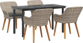 vidaXL Kert étkező szett párnával 5 pcs Világosszürke polirattan