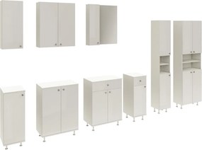 Zaria 2 ajtós fali fürdőszobai szekrény, Fényes fehér / Fehér, MDF, 60 x 22 x 72 cm