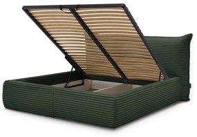 Sötétzöld kárpitozott ágyneműtartós franciaágy ágyráccsal 180x200 cm Jade – Bobochic Paris