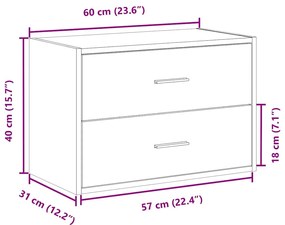 fekete tölgy szerelt fa szekrény 2 fiókkal 60 x 31 x 40 cm