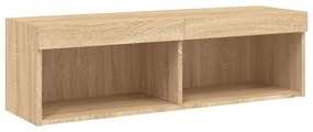 sonoma tölgy színű TV-szekrény LED-világítással 100x30x30 cm
