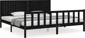 vidaXL fekete tömör fa ágykeret fejtámlával 200 x 200 cm