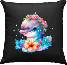 Virágos Mesefigurás Delfinek Párna Fekete