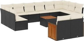 vidaXL 13 részes fekete polyrattan kerti ülőgarnitúra párnákkal