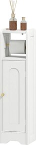 HOMCOM Keskeny Fürdőszobai Szekrény 21x20x79 cm Állítható Polccal, Levehető WC Papírtartóval és Ívelt Ajtóval Kisméretű Terekhez, Fehér | Aosom