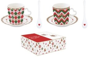 Karácsonyi Porcelán eszpresszó kávés csésze + alj kanállal 2 személyes díszdobozban Christmas Twist