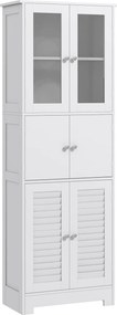 HOMCOM Fürdőszobai Oszlop Segédfüggöny 6 Ajtóval, Állítható Polcokkal, Stabilitás Megakadályozása Modern Fürdőszobaszekrény 60x30x170,5 cm Fehér | Aos