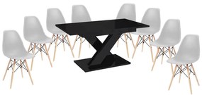 Maasix BKG Magasfényű Fekete 8 személyes étkezőszett Szürke Didier székekkel