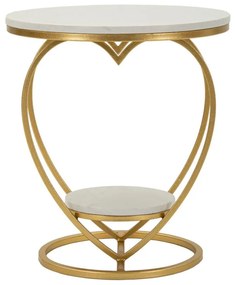 Szív alakú aranyszínű kisasztal márvány polcokkal