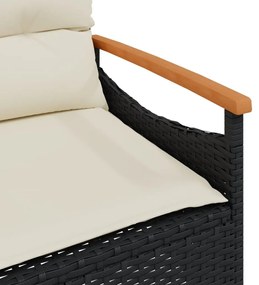 fekete polyrattan kerti pad párnával 116 x 62,5 x 74