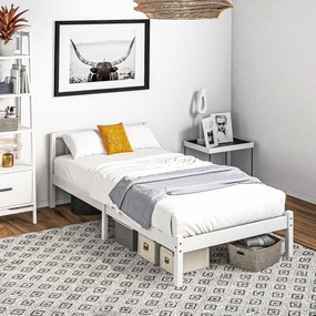 HOMCOM Fa Ágykeret Rácsos Ágy, 208 x 96 cm Fejvéggyel, Egyszemélyes Ágykeret Hálószobába, Fehér | Aosom