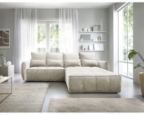 Bézs bársony kinyitható-tárolóhelyes sarokkanapé (jobb oldali-heverő résszel) Campo – ELTAP