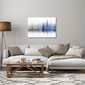 Kép - Panoráma a városra, kék-szürke (üvegen) (70x50 cm)