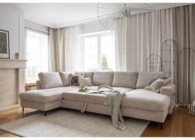 Bézs kordbársony kinyitható sarokkanapé (bal oldali) Lofty Lilly – Miuform