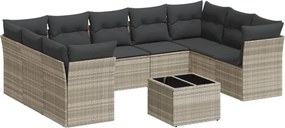 vidaXL 10 részes világosszürke polyrattan kerti ülőgarnitúra párnákkal