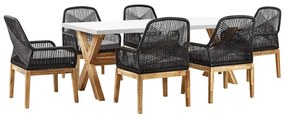 Hatszemélyes fehér beton étkezőasztal fekete székekkel OLBIA Beliani