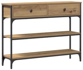 Konsole asztal Művészi tölgy 100x25x75 cm Szerelt fa &amp; acél