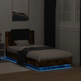 füstös tölgy színű ágykeret fejtámlával és LED-ekkel 90x190 cm