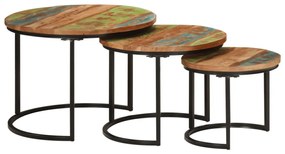 3 db tömör újrahasznosított fa rakásolható asztal