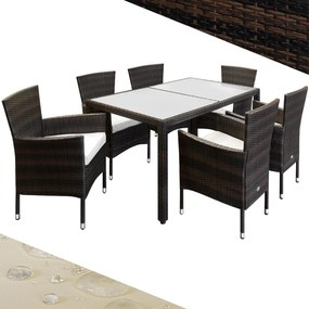 Casaria® Berlin 1+6 polyrattan kerti bútor szett - barna