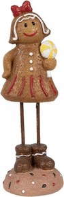 Barna karácsonyi dekoráció Mézeskalács kislány hosszú lábakon, fehér