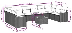 11 részes szürke polyrattan kerti ülőgarnitúra párnákkal