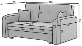 Kihúzható 2 személyes kanapé LAINE, sötétszürke