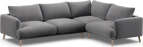 Szürke bársony sarokkanapé (jobb oldali-L alakú) Naomi – Micadoni