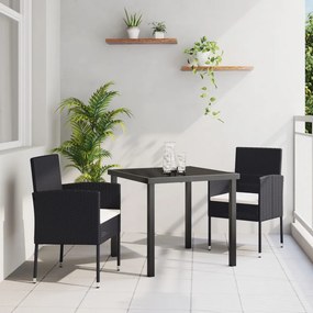 3 darabos kerti étkező szett párnákkal - Fekete poli rattan