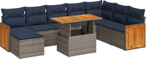 vidaXL 11 részes szürke polyrattan akácfa kerti ülőgarnitúra párnákkal