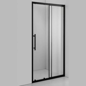 Stuxi Sydney Black 110 cm széles toló zuhanyajtó 6 mm vastag vízlepergető biztonsági üveggel, fekete elemekkel, 200 cm magas
