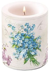 Tavaszi kék nefelejcs virágos átvilágítós gyertya Laura 12x10 cm