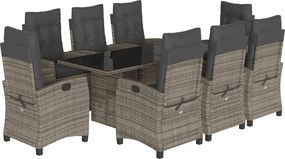 vidaXL 9 részes szürke polyrattan kerti étkezőgarnitúra párnával