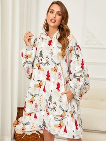 YULE HUG világosszürke báránybunda hatású kapucnis, ujjas pléd