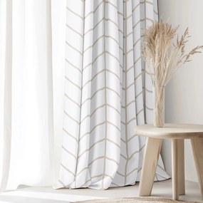 Goldea pamut függöny - bézs cikkcakk fehéren 180x150 cm
