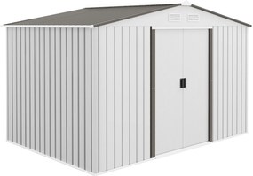 Outsunny Kertiszerszám Tároló 5 m² Alapzattal, 4 Szellőzőnyílással és 2 Csúszó Ajtóval, Acél Kerti Szerelő Conténer, 277x195x192 cm, Ezüst | Aosom
